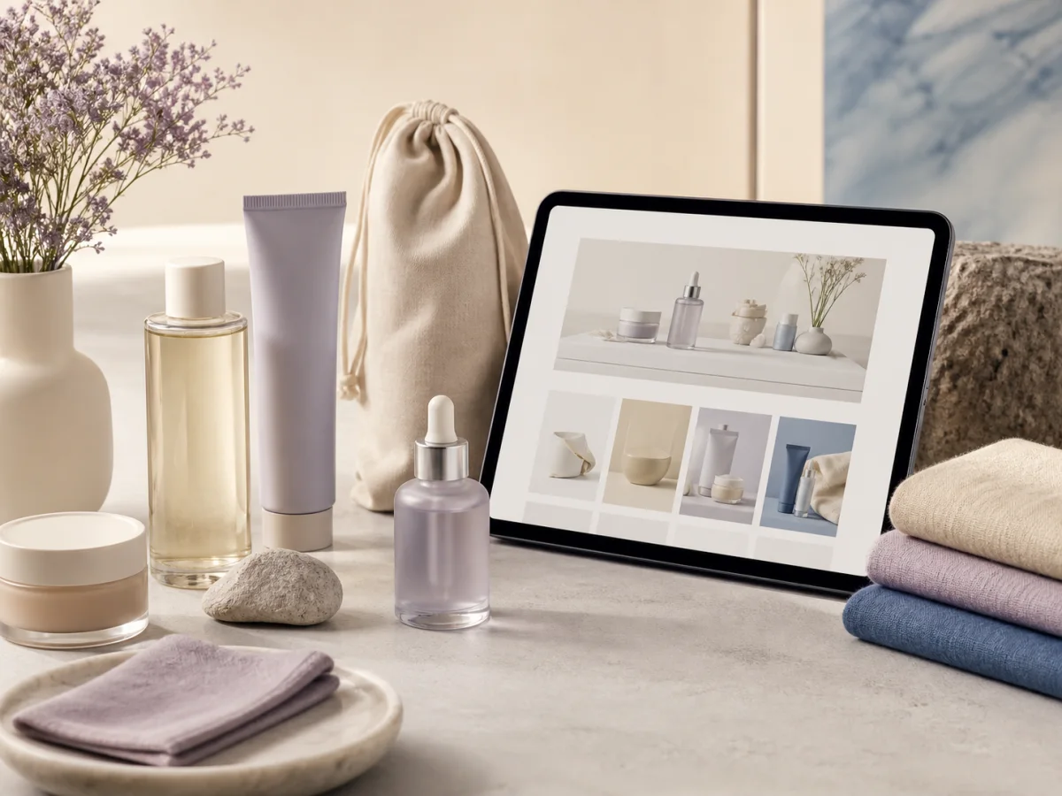 A premium skincare collection beside a modern online store